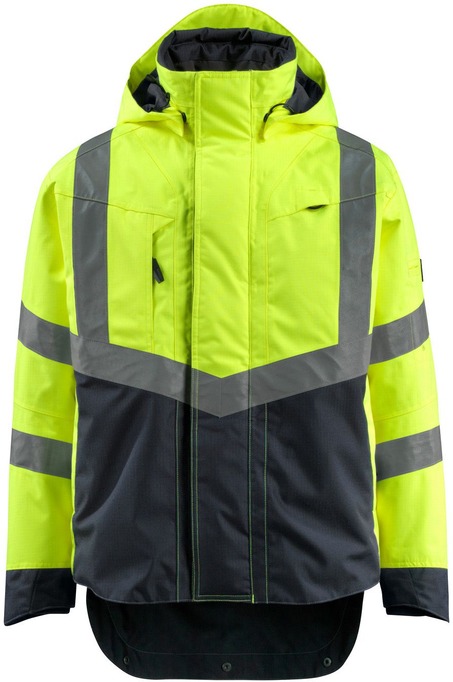 Regenjacke Harlow Gr. XL, 210 g/m² - hi-vis-gelb/schwarzblau, 100% Polyester