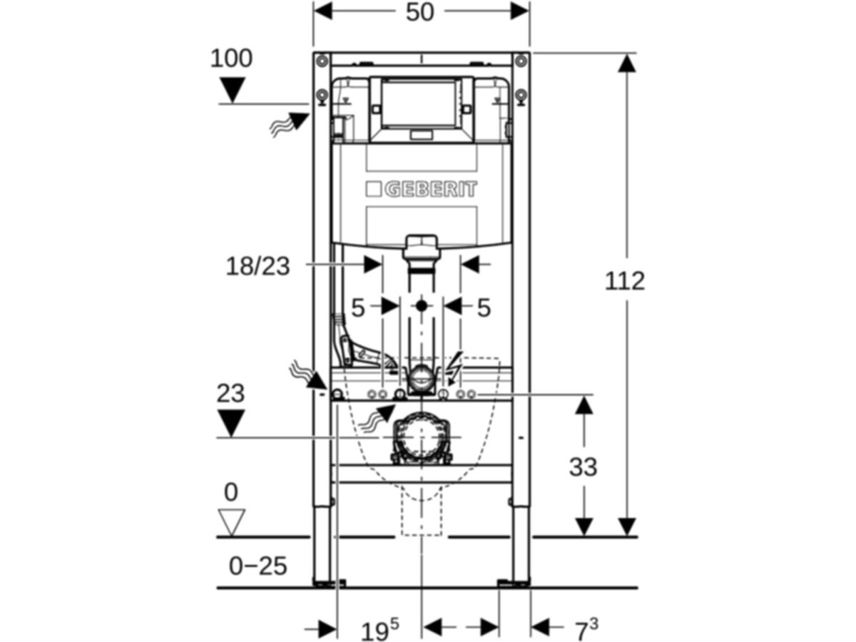 Geberit Duofix-Wand-WC-Element Omega - Typ 112, Betätigung von vorne