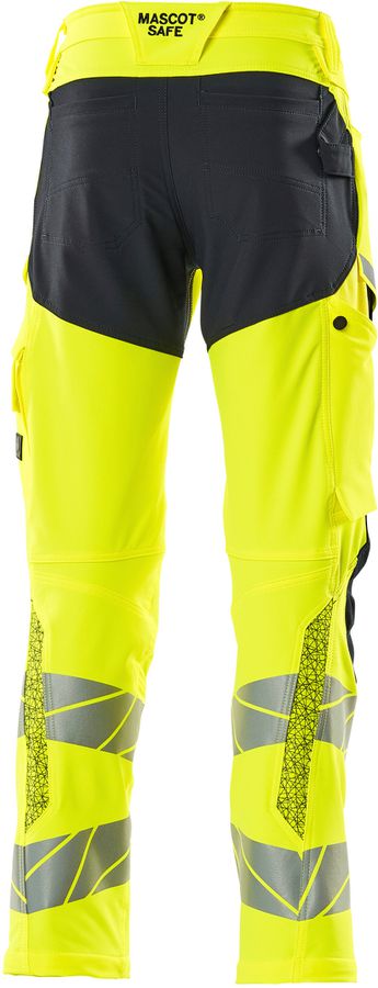 Hose mit Knietaschen, Stretch, Gr. 76C49 - hi-vis gelb/schwarzblau, 92% PES/8%EL