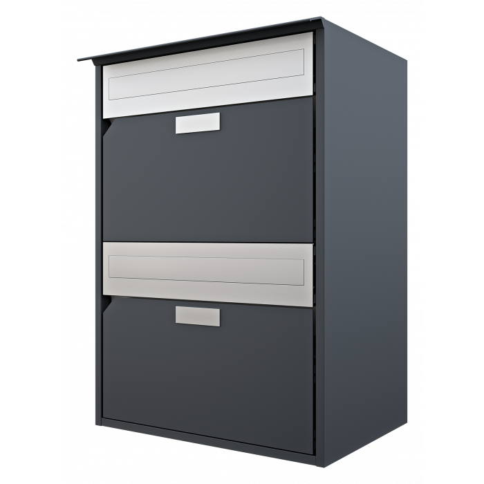 Briefkasten Alu 400 HUBER anthrazit - BxHxT 415x592x292, zwei übereinander