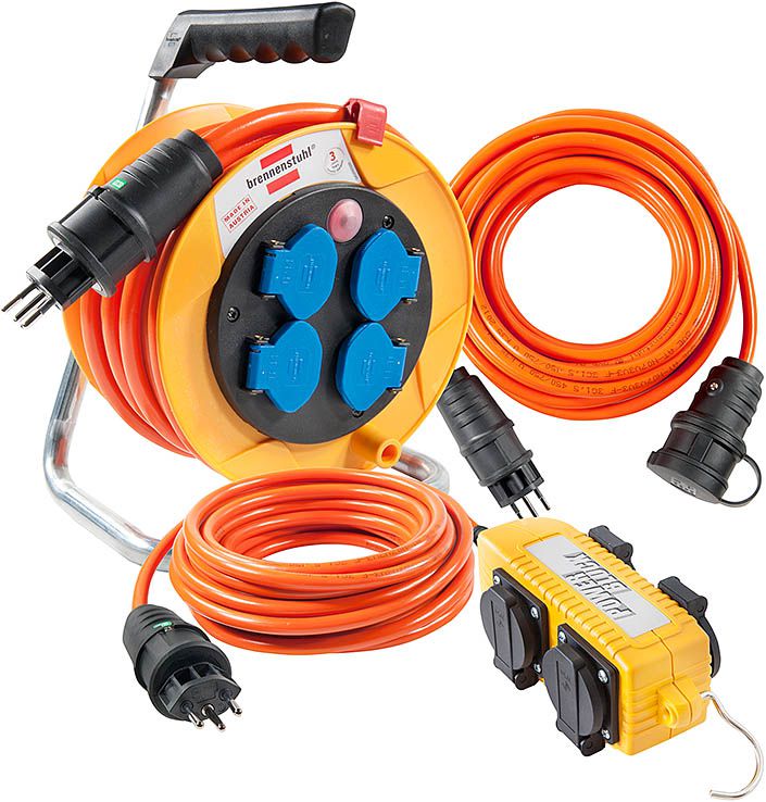 Kabelrolle Set Power Pack IP44 10 m - 4-fach Vert. 10m + Verlängerungsk. 10m