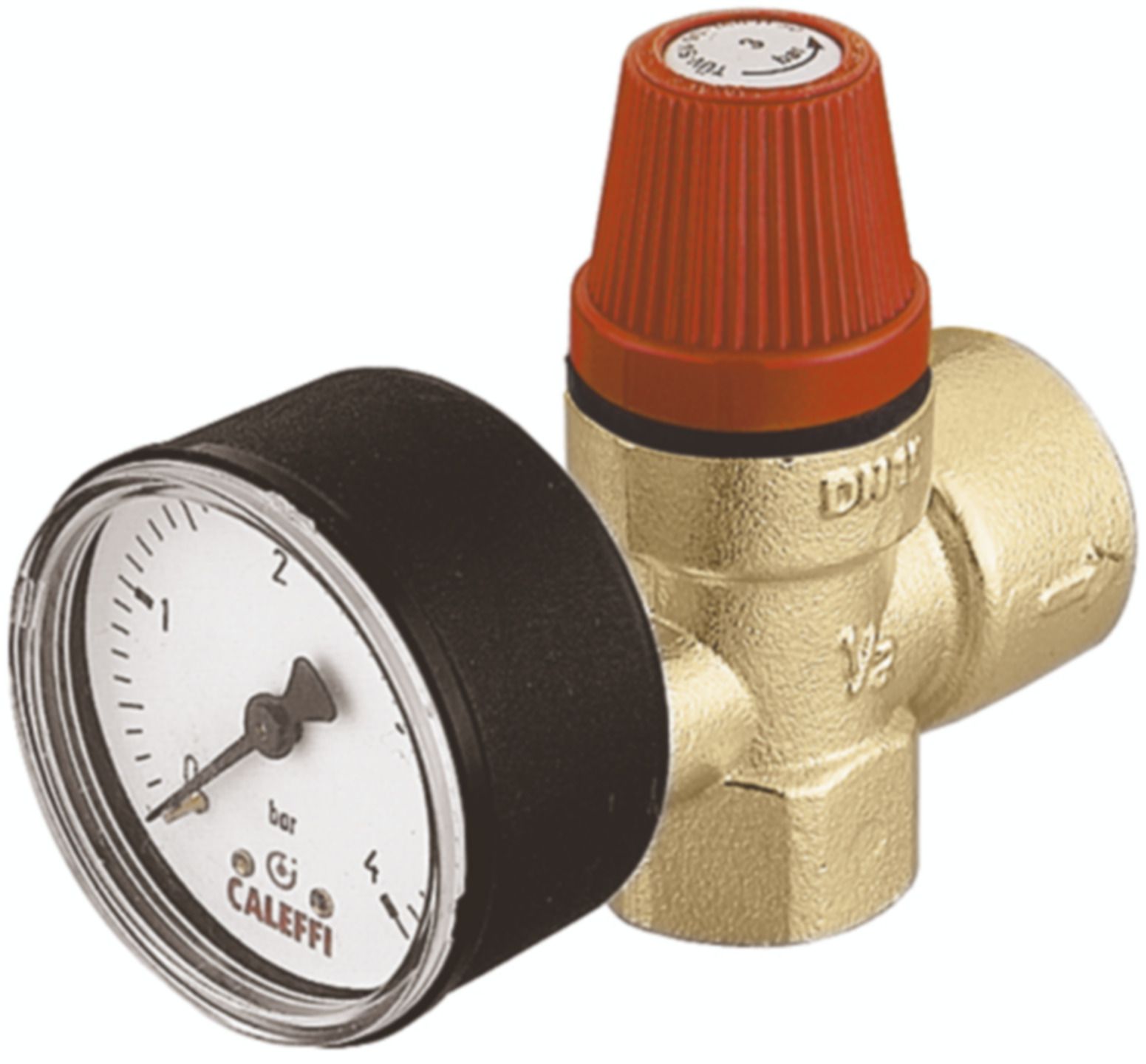 Sicherheitsventil Caleffi Typ 5321 - 1/2" x 3/4" 3 bar, mit Manometer
