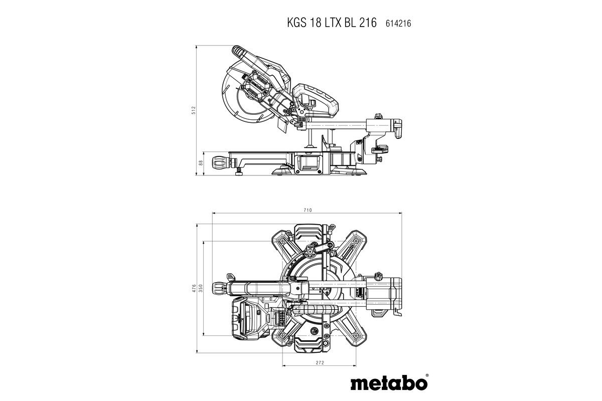 Akku-Kappsäge METABO KGS 18 LTX BL 216 - 90/45° 305-215mm Schn.tief.70/40 mm