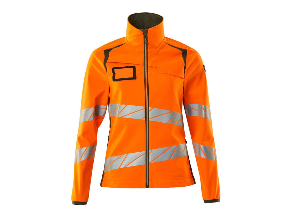 Soft Shell Jacke, Damenpassform, Gr. XS - hi-vis orange/moosgrün, 100% PES