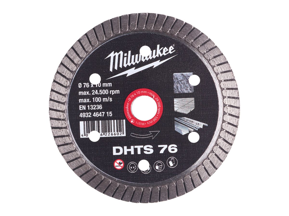 Diamanttrennscheibe Milwaukee DHTS 76 mm - 1.0 mm, Granit/Fliesen/dünne Stahlprof.