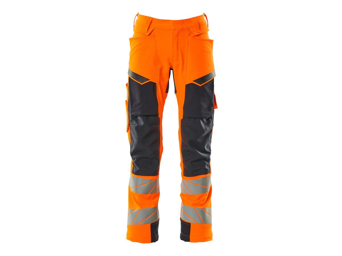 Hose mit Knietaschen, Stretch, Gr. 90C56 - hi-vis orange/schwarzblau