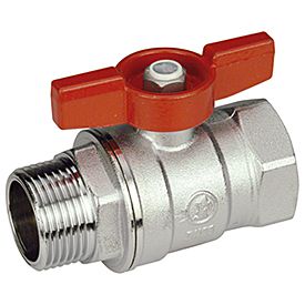 Kugelhahn mit rotem Flügelgriff AG-IG - Messing verchromt