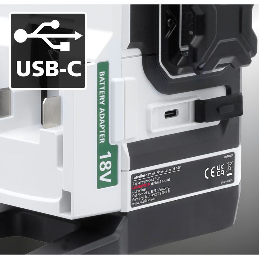 PowerPlane-Laser 18V SET, Genauig:2mm/10 - Laserliner, 3x360° grüner Laser, 30m