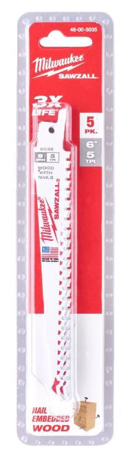 Säbelsägeblatt Milwaukee THIN KERF - 150x5mm, 14Z, 3-10mm Stahl/INOX,5er P.