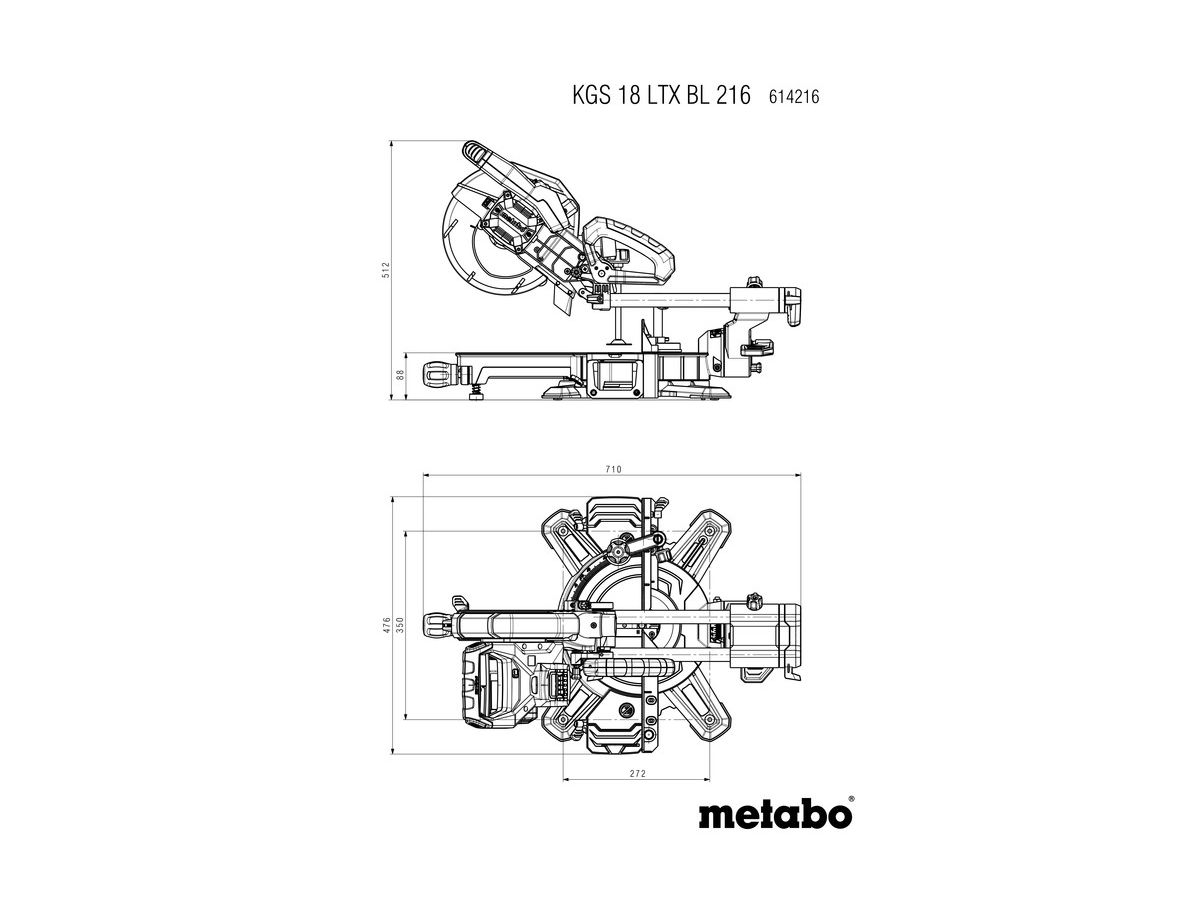 Akku-Kappsäge METABO KGS 18 LTX BL 216 - 90/45° 305-215mm Schn.tief.70/40 mm