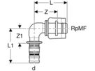 Geberit Mepla-Übergangswinkel 90° - 1/2" x 20 mm