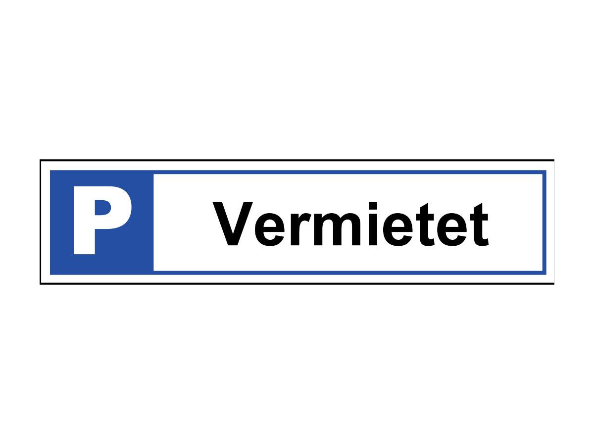 Parkplatzschild Alu "Vermietet" - weiss einbrennlackiert 460x110x2.0 mm