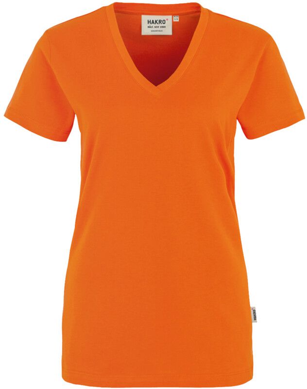 Klassisches V-Shirt mit feminimen V-Aus- - schnit. 100 % Baumwolle. Grössen XS-3XL