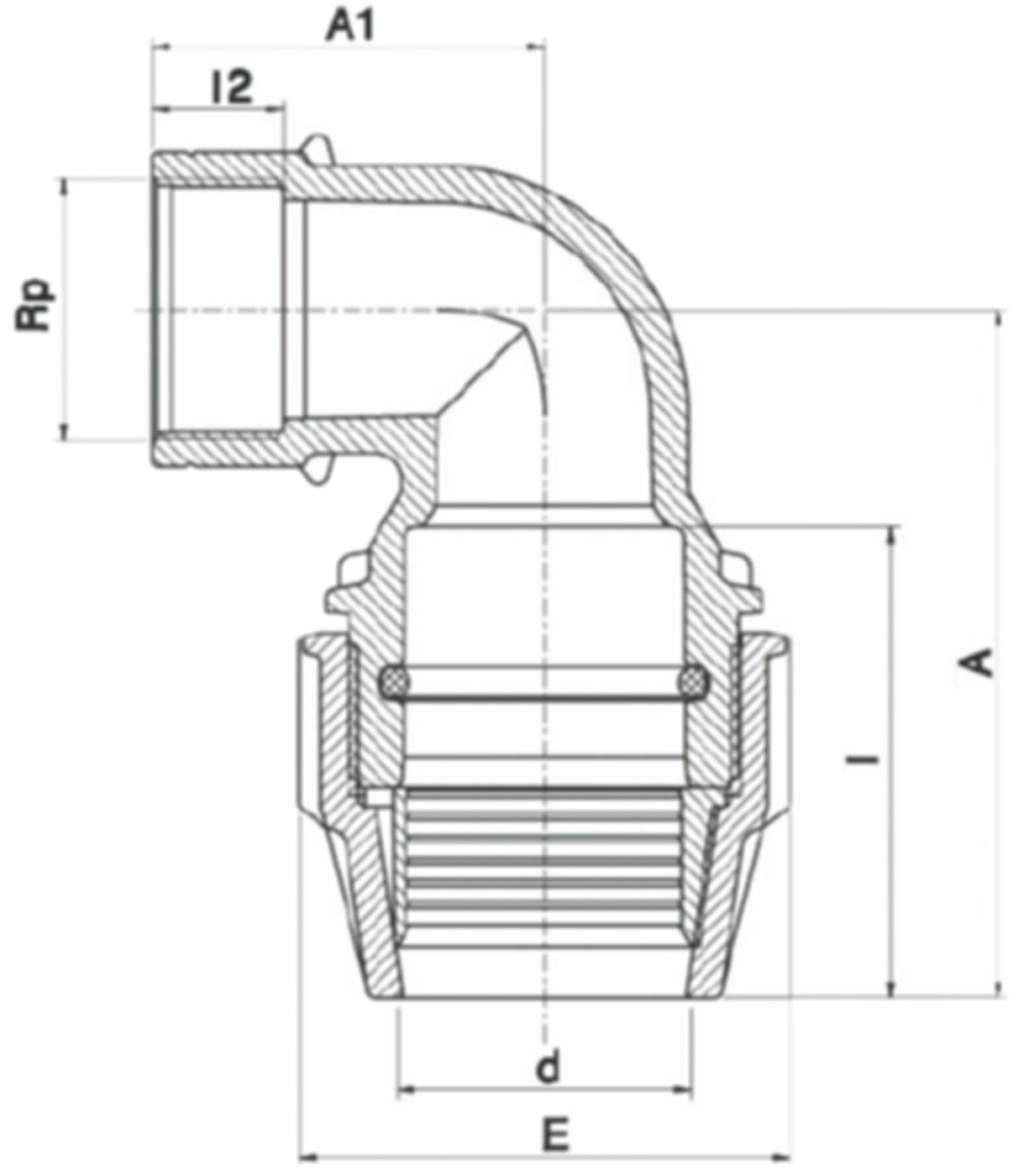 Plasson Winkelanschlussverschr. 90°, IG - Typ 7150