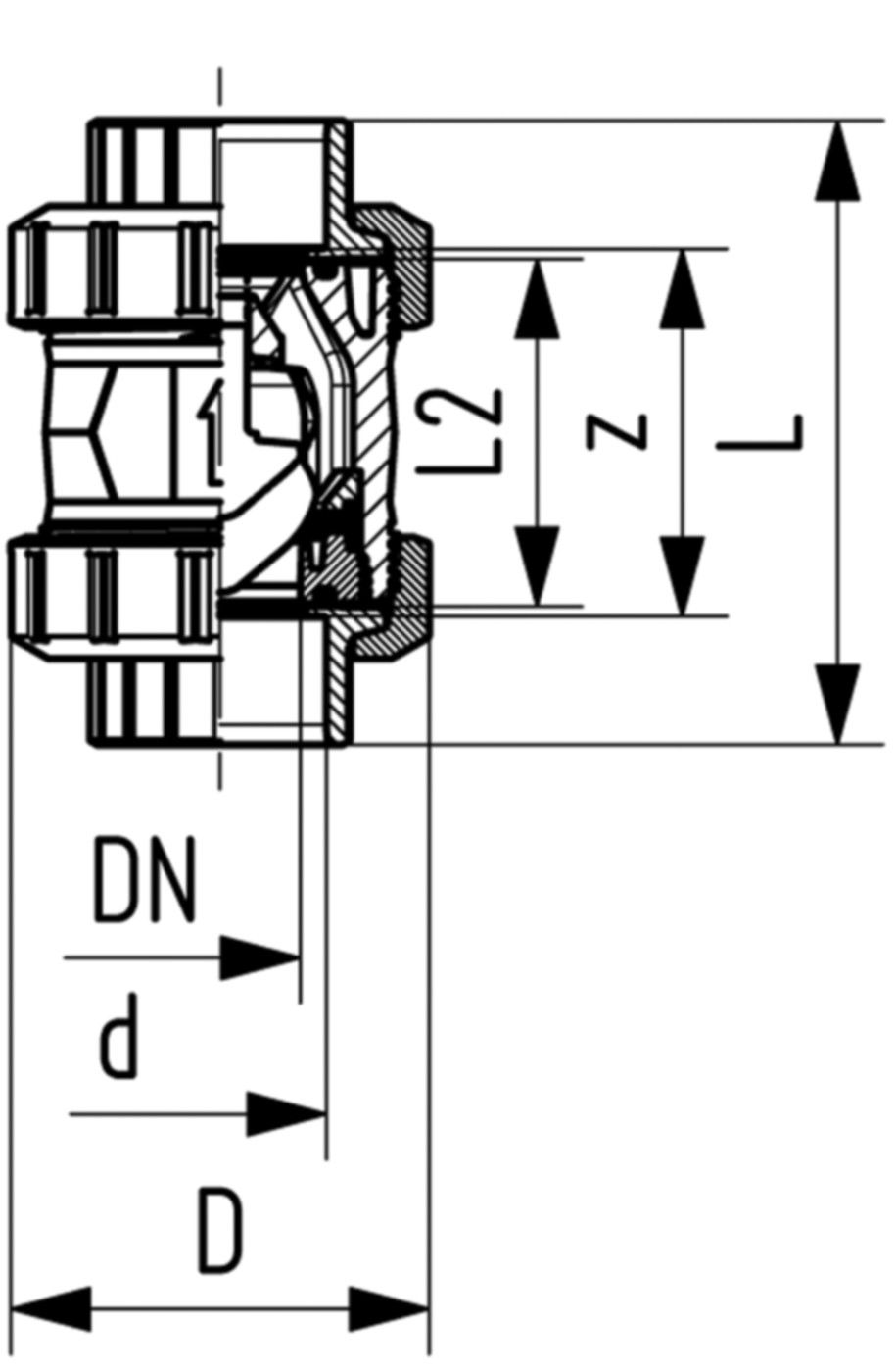 RSV 561 PVC-U/EPDM d63 DN50 - mit Klebestutzen metrisch