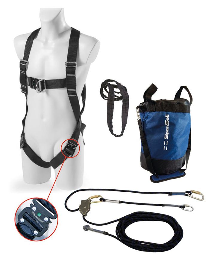 Ergo-Sicherheitsset im Stausack - Horizontal-Rückhalteseil CHL 15 m