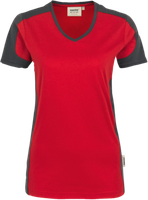 Damen-V-Shirt Contr. Perf. 2XL rot/anth. - 50% Baumwolle, 50% Polyester, 160 g/m²