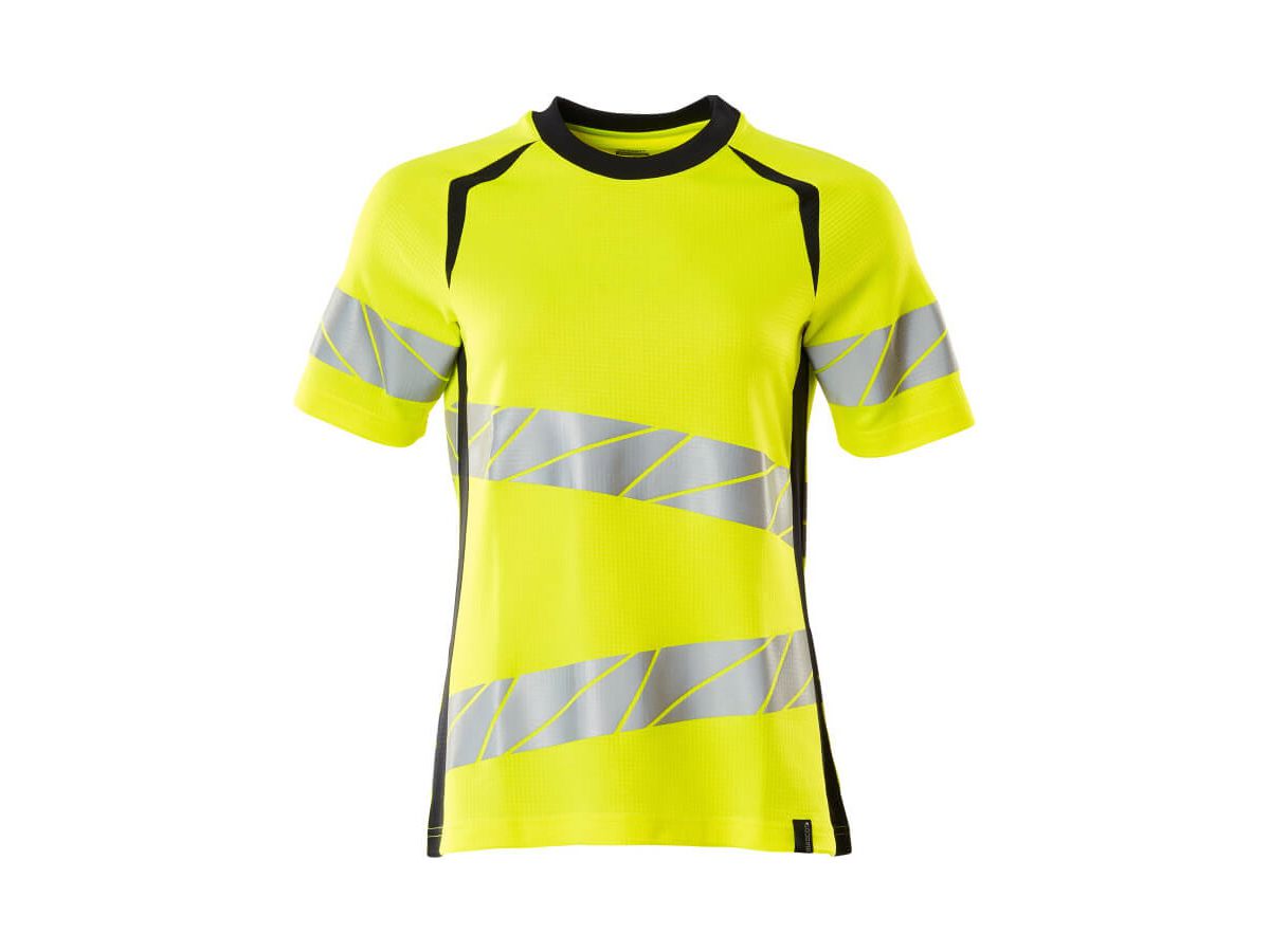 T-Shirt Damen-Passform, Gr. XL ONE - hi-vis gelb/schwarzblau, 50% PES/50% CO