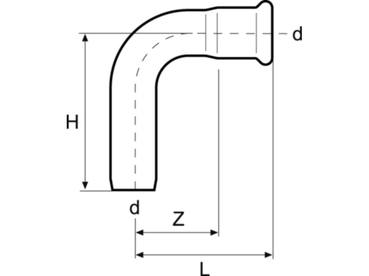Bogen 90° mit Steckende 54 mm 90° - C-Stahl