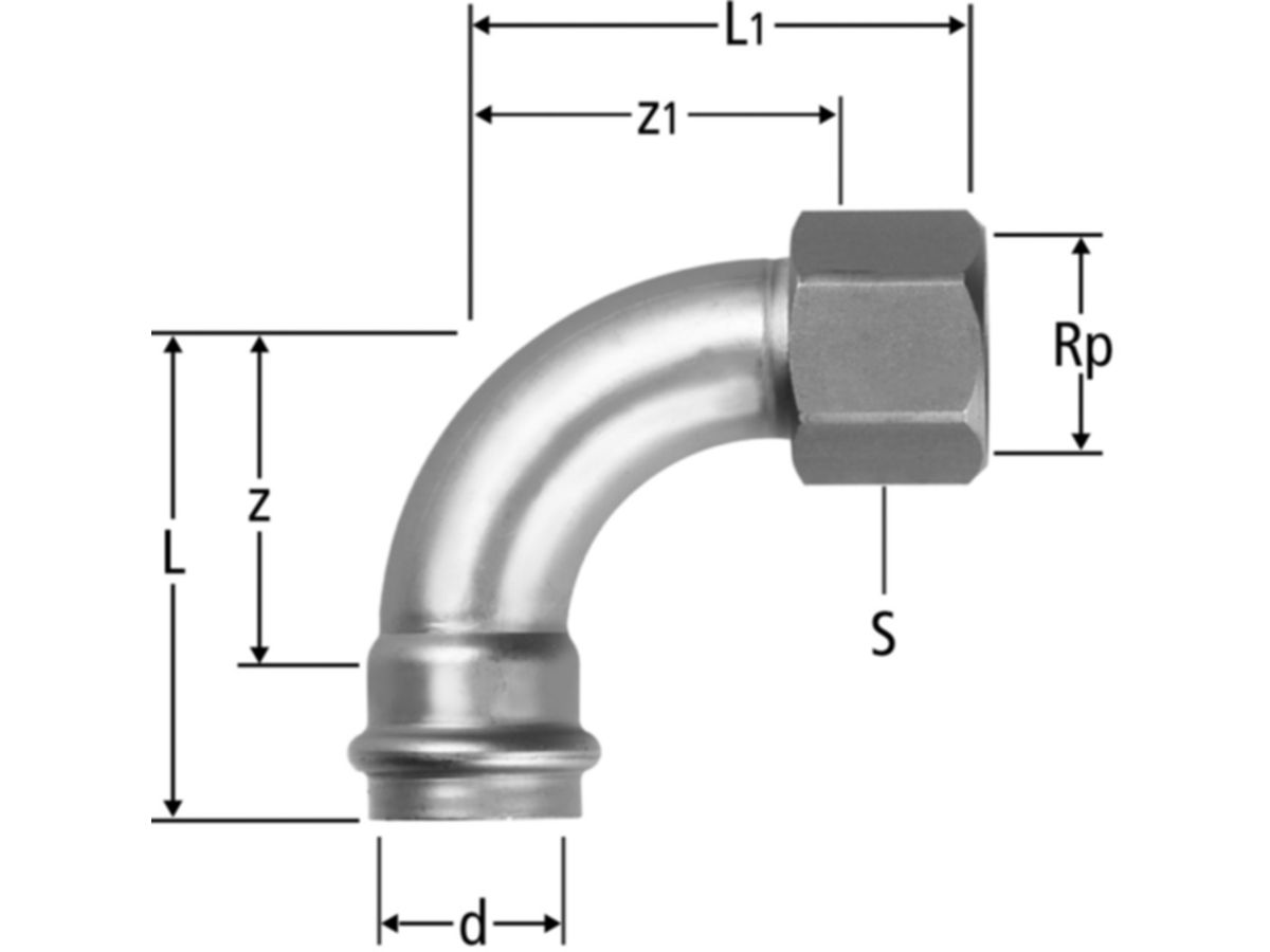 Optipress-Therm Bogen 90° - mit Innengewinde
