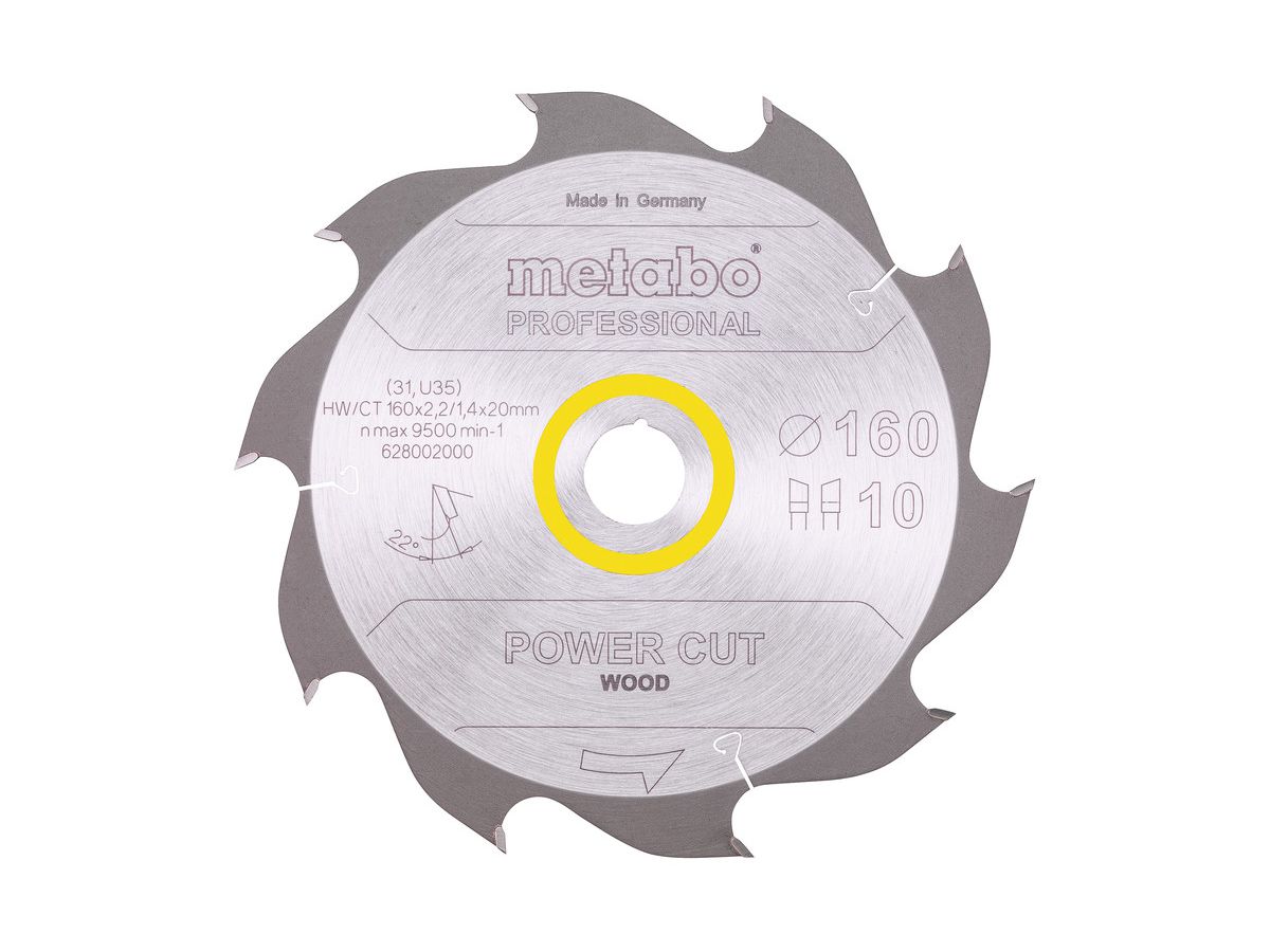 Kreissägeblatt METABO 160x20 Z10 WZ 22° - PowerCut Wood-Professional
