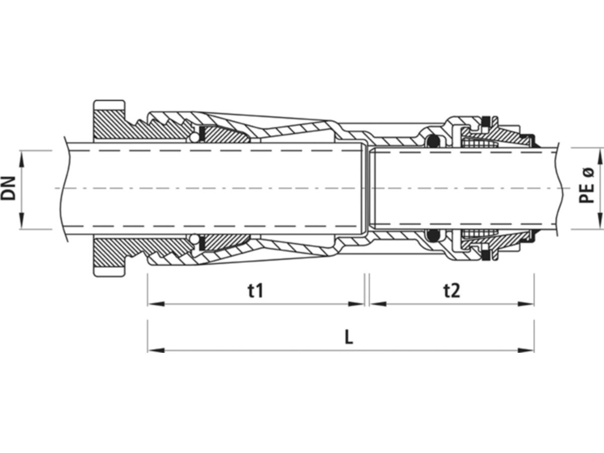 Übergangsstück Guss/PE  DN 50, d 63 mm - 6370
