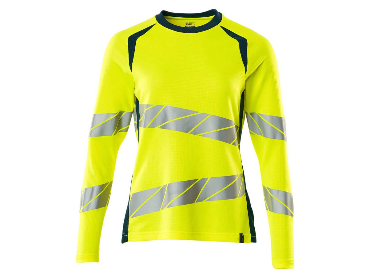 T-Shirt Langarm Damen, Gr. 3XLONE - hi-vis gelb/dunkelpetroleum