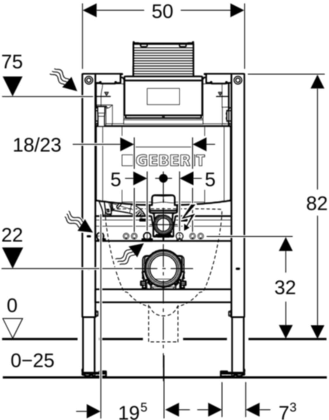 Geberit Duofix-Wand-WC-Element Omega - Typ 82, Betätigung von oben/vorne