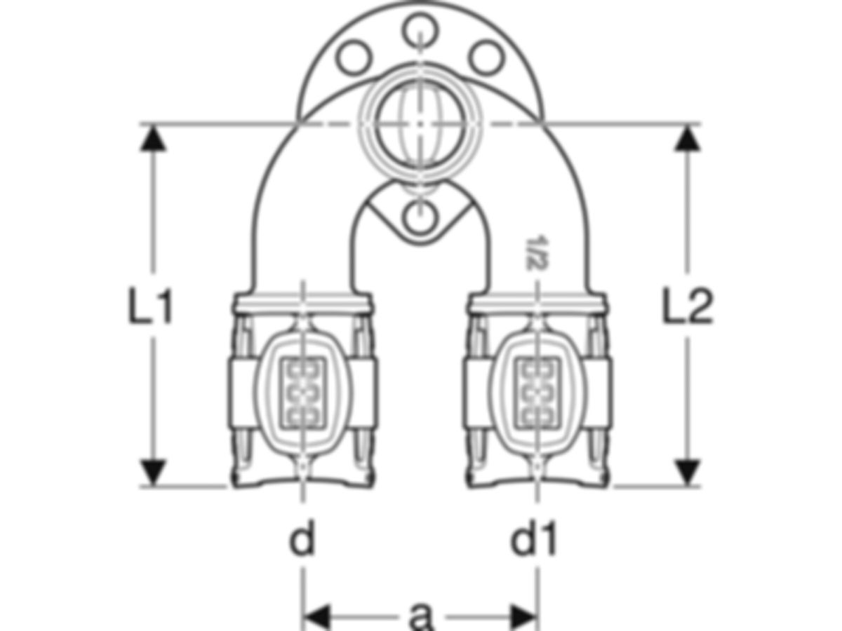 Geberit Doppelanschlusswinkel 90° - FlowFit d1 Ø 20 / d Ø 20 mm