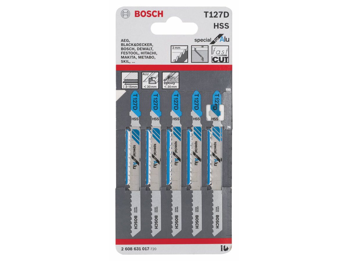 Stichsägeblatt Bosch T 227 D - für Alu, 5er-Pack