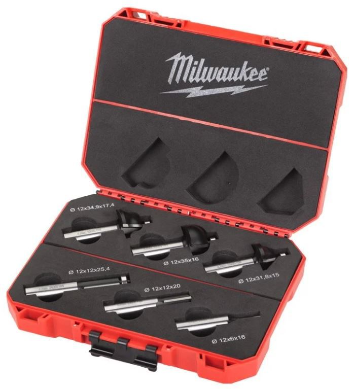 Fräsersatz für Oberfräsen 6-tlg.bithal. - Milwaukee, 12mm Schaft