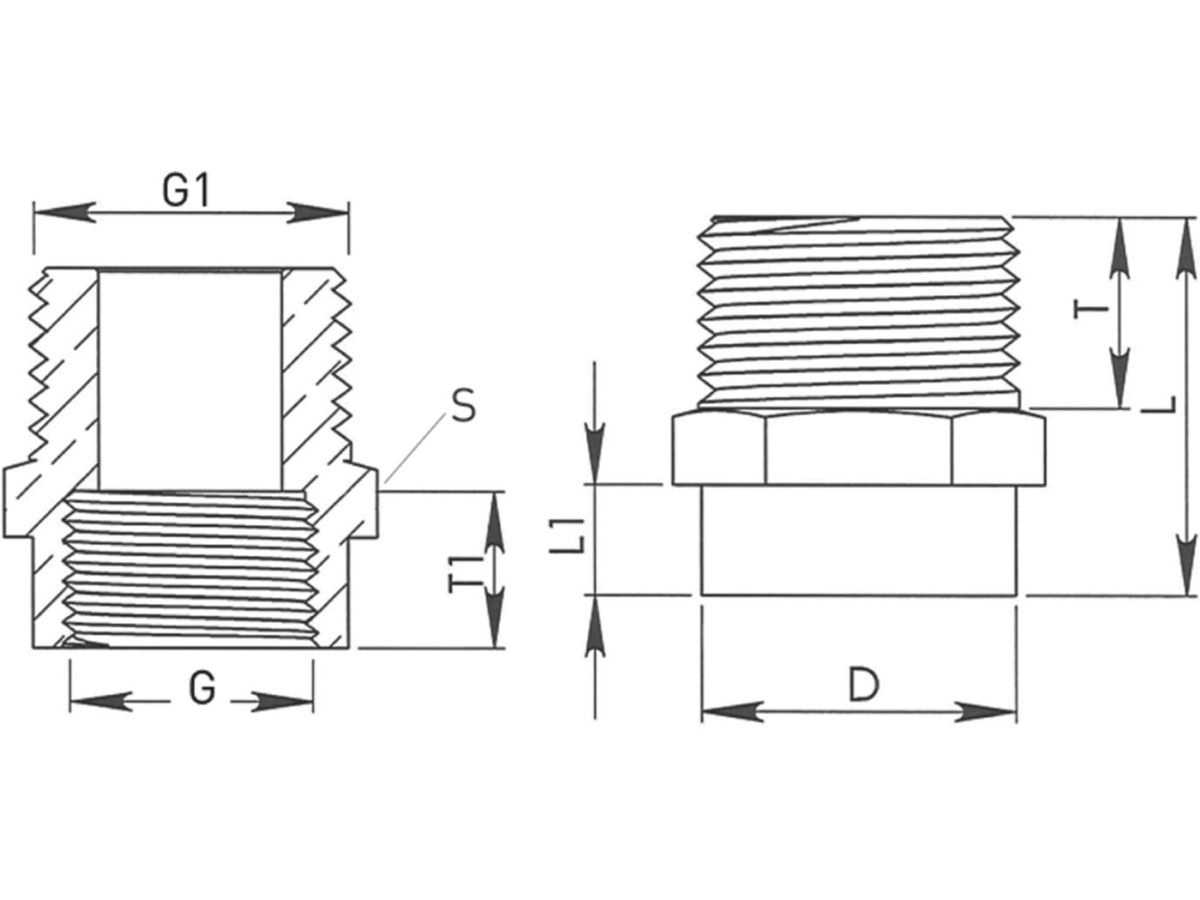 Reduktionsnippel 3/8-1/2" - flachdichtend Messing