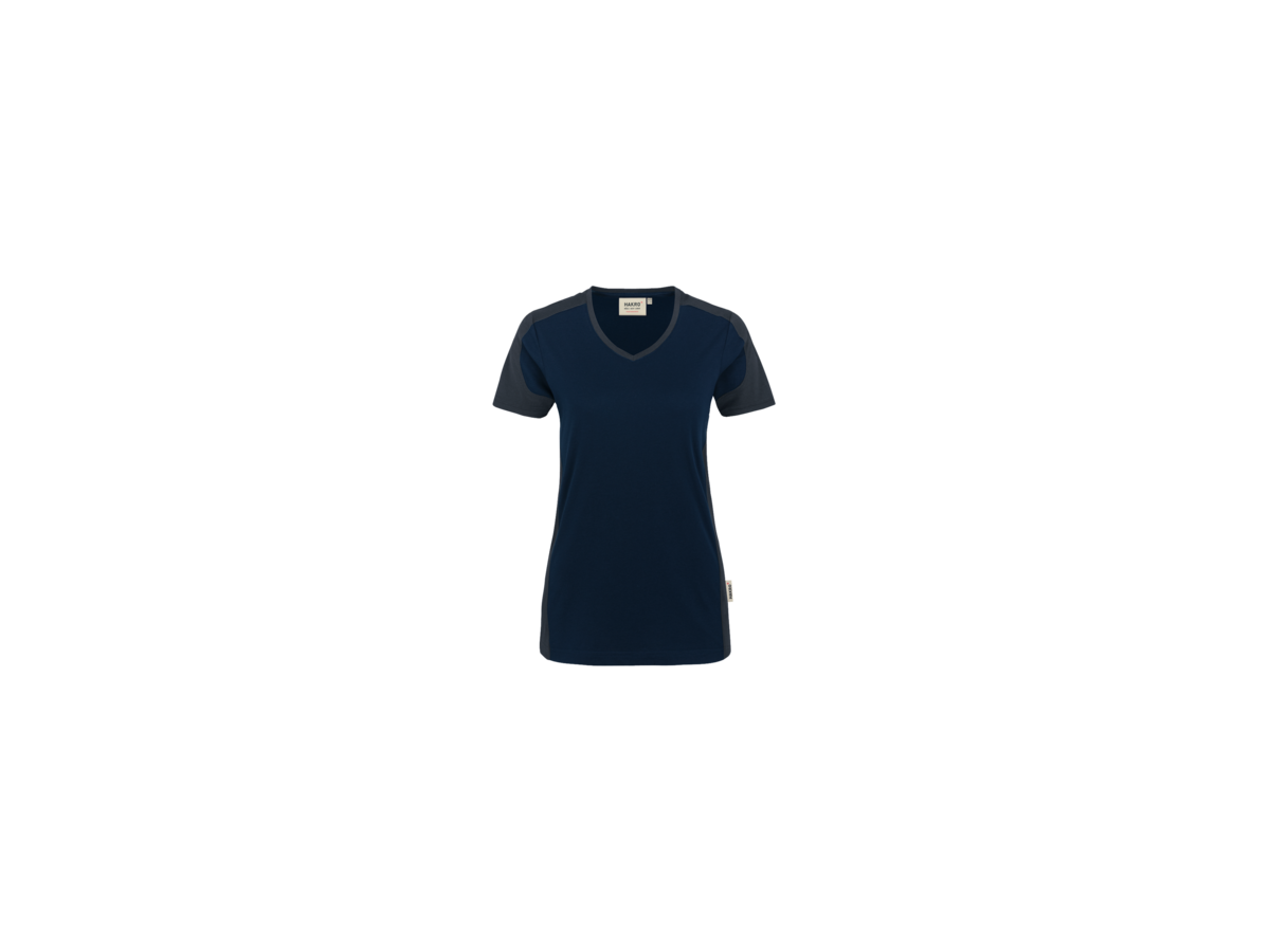 Damen-V-Shirt Contr. Perf. M tinte/anth. - 50% Baumwolle, 50% Polyester, 160 g/m²