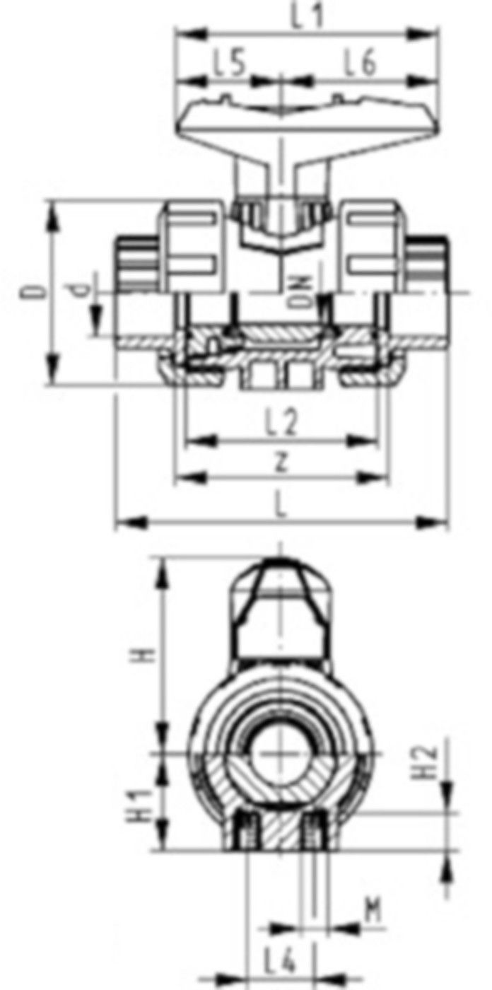 Kugelhahn Typ 546 PVC-U metrisch - mit integrierter Befestigung und Klebm.