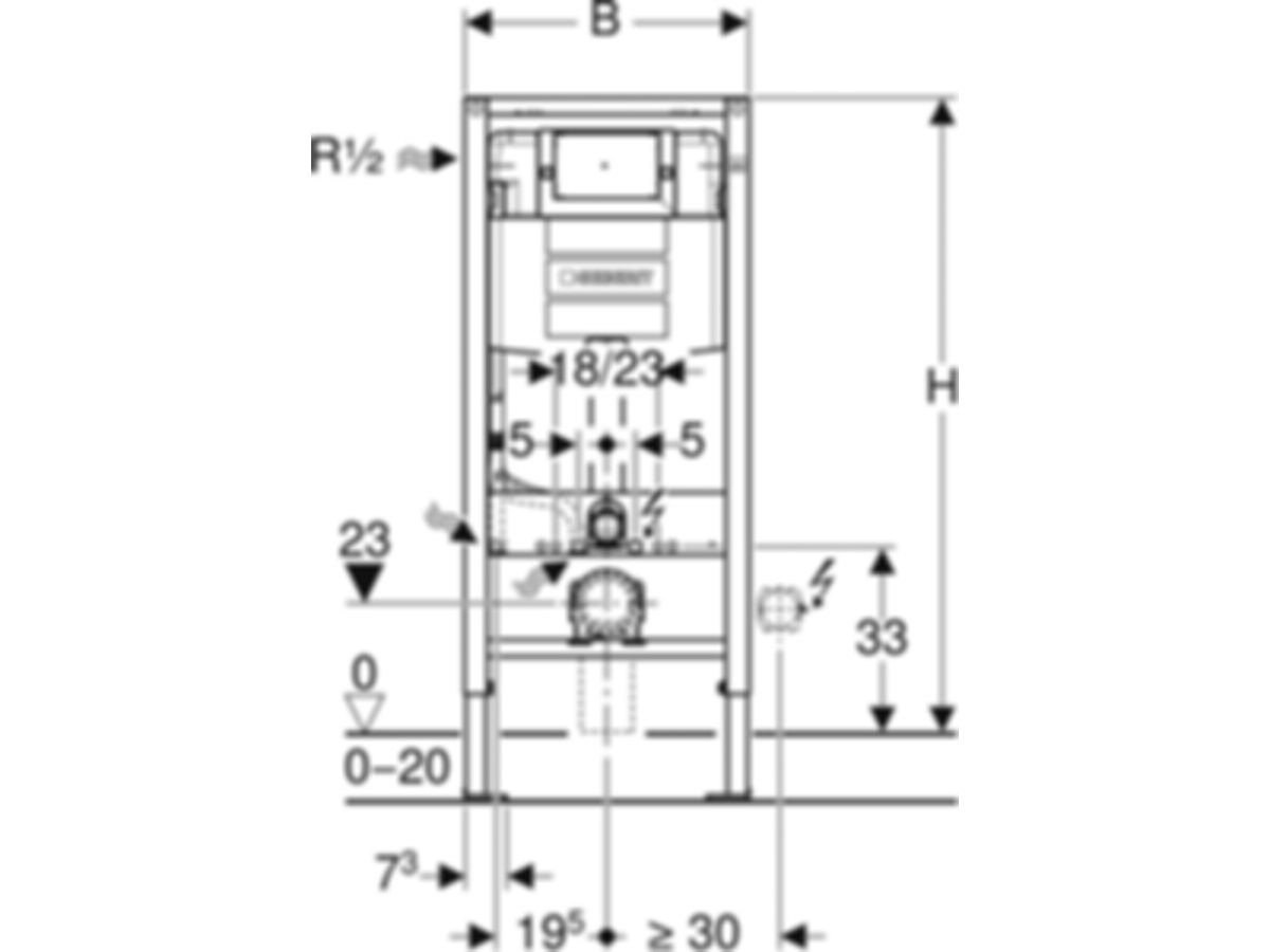 Geberit Duofix Wand-WC-Element Omega - Betätigung von vorne, Typ 112