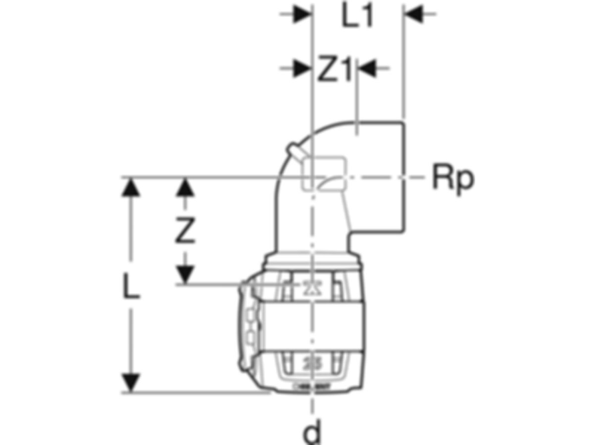 Übergangsbögen 90° mit Innengewinde - GEBERIT FlowFit Rp 1 Zoll/d Ø 25 mm