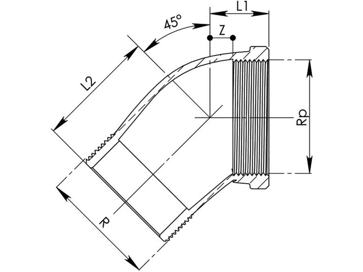Rotguss-Winkel 45° Nr.121  1/2"
