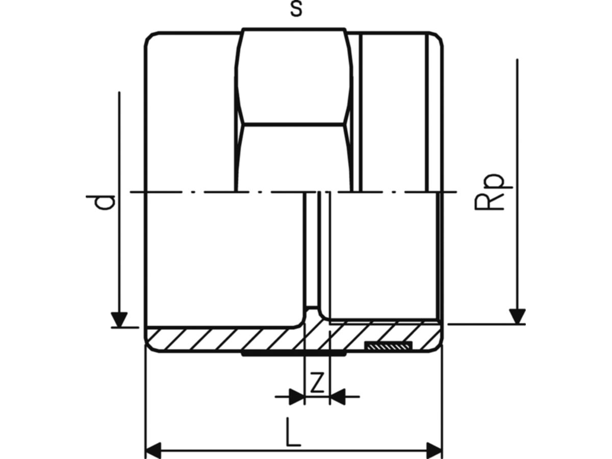 Übergangs-Muffe PVC-U metrisch Rp - mit Klebemuffe und zylindrischem Rohr IG
