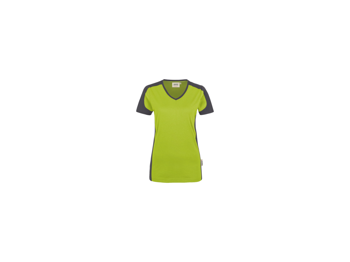 Damen-V-Shirt Contr. Perf. S kiwi/anth. - 50% Baumwolle, 50% Polyester, 160 g/m²