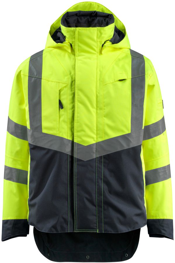 Regenjacke Harlow Gr. XL, 210 g/m² - hi-vis-gelb/schwarzblau, 100% Polyester