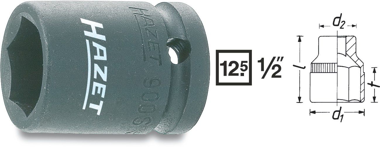 Schlag-6kt.-Steckschlüsseleinsatz HAZET - 1/2"