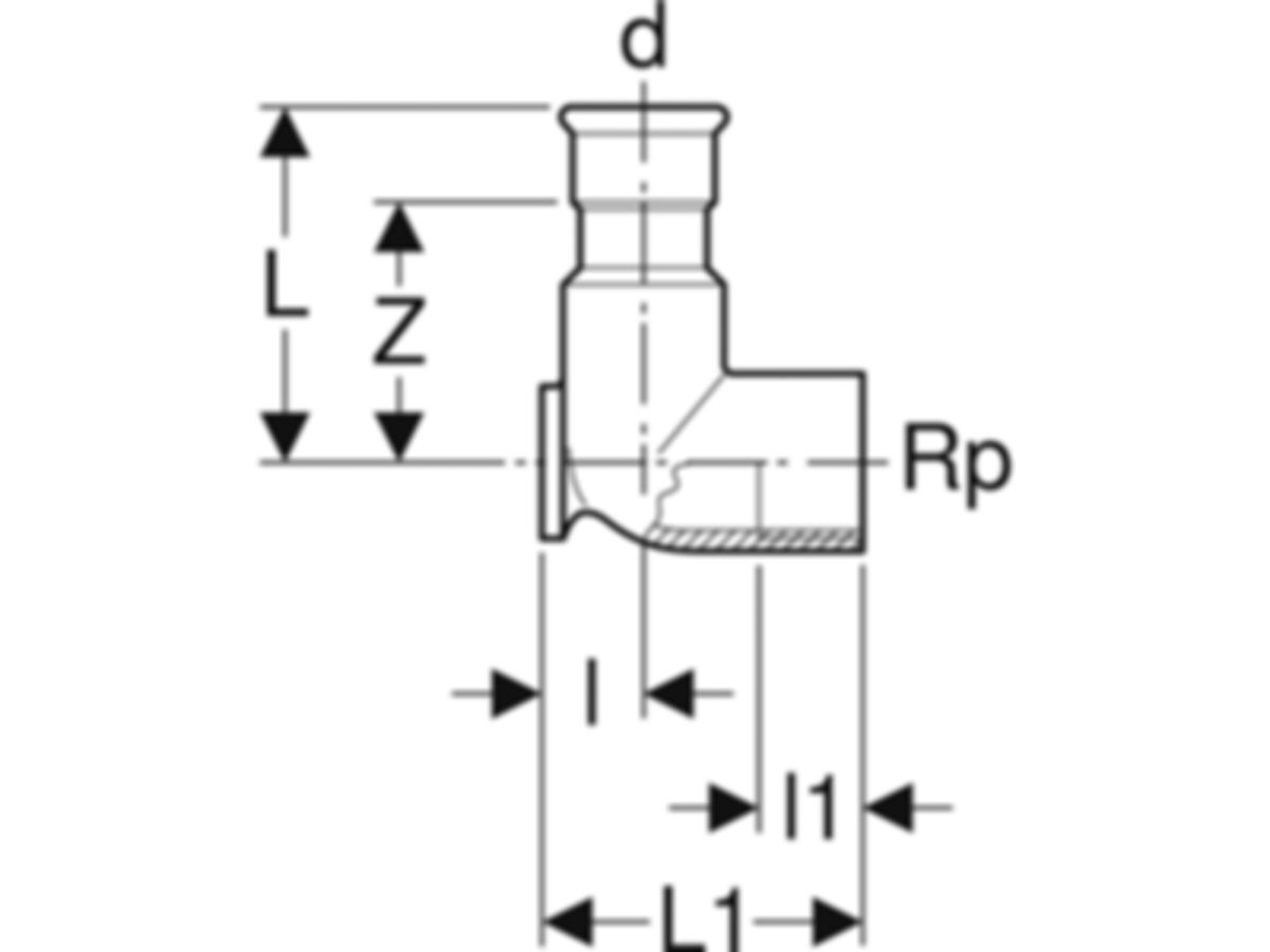 Mapress Gas Armaturenanschlusswinkel 90° - mit Innengewinde