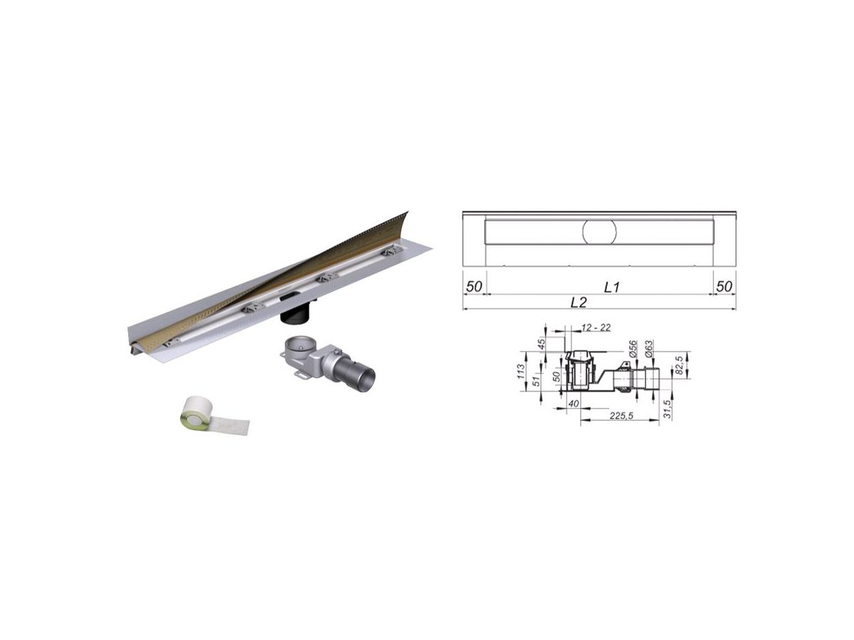 Duschrinne AquA SwissLine Flex 700 - komplett L1 700, L2 800 mm