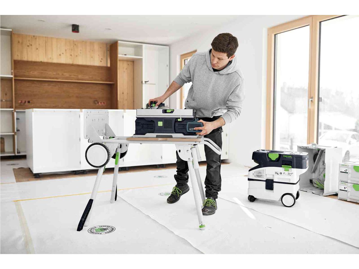 Akku-Tischkreissäge CSC SYS 50 EBI B-Set - Festool, ohne Akku. mit Untergestell