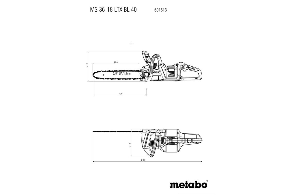 Akku-Kettensäge 18V MS36-18 LTX BL40 - Metabo, im Karton