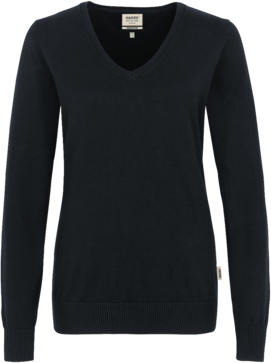Damen-V-Pullover Prem.-Cotton S schwarz - 100% Baumwolle