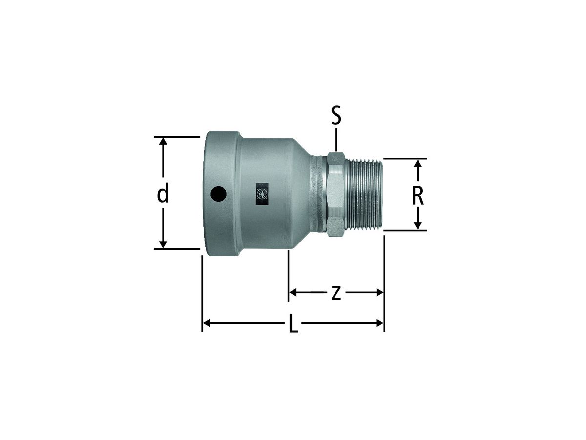 Optifitt-Press-Übergang - auf Siederohre, mit Aussengewinde