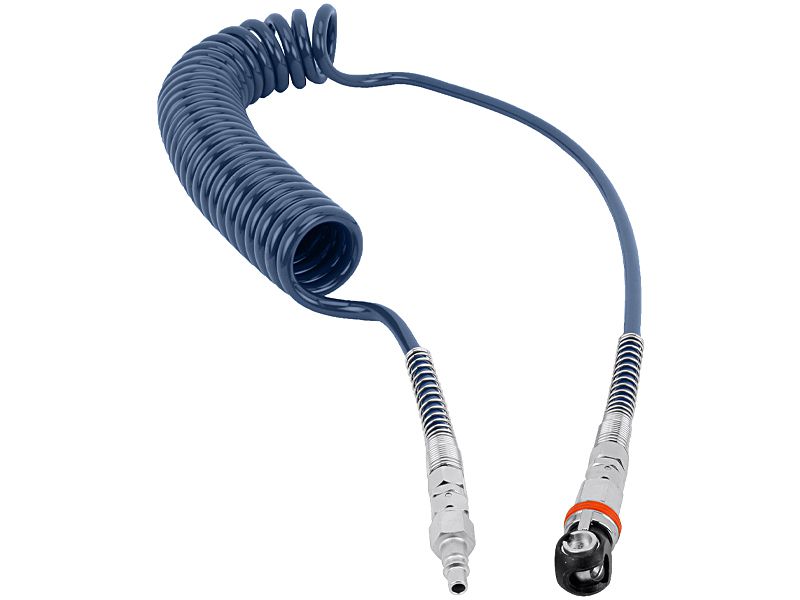 PU Spiralschlauch, drehbar mit 1/4"AG - blau 5/8mm, Schlauchl. 5m Arbeitsl. 4m